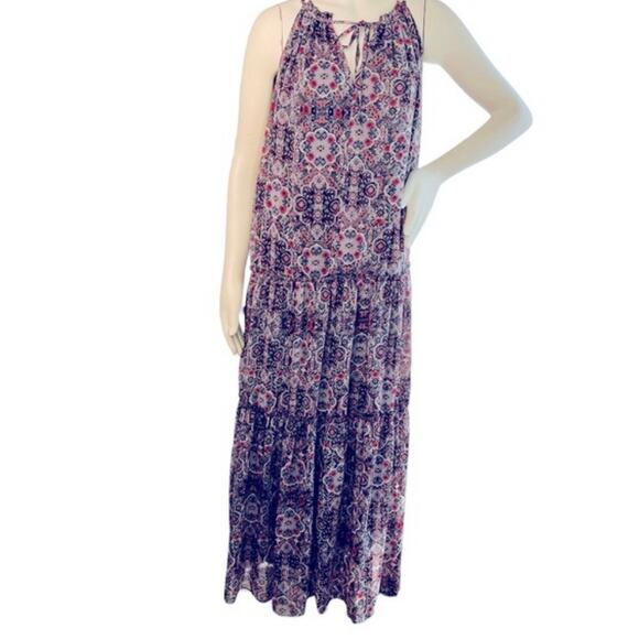 DREW Navy Medallion Sleeveless Tiered Maxi Dress NWT Small - Picture 1 of 15